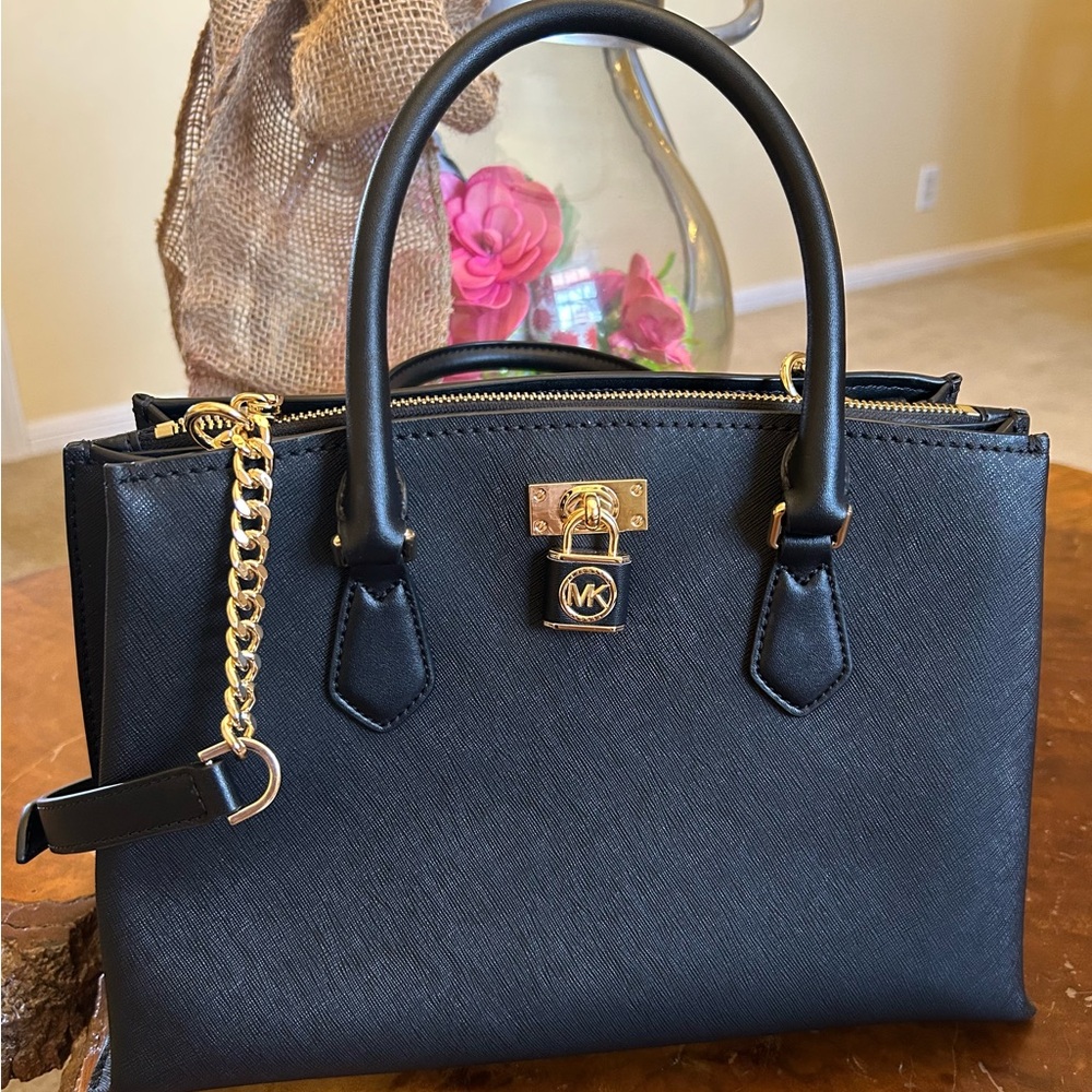 Michael Kors Ruby Medium Black Saffiano Leather Satchel